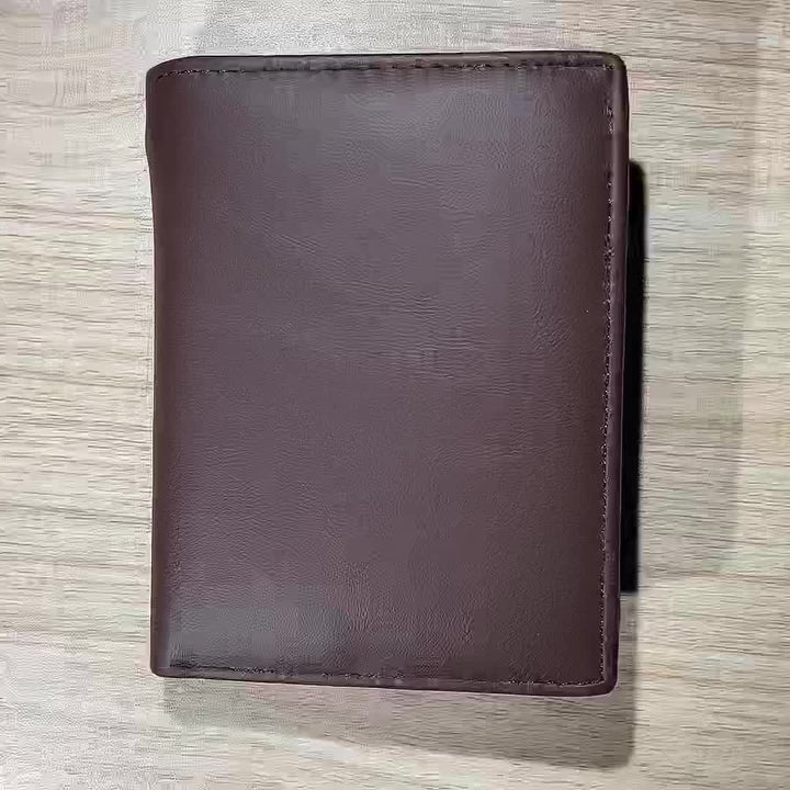 1pc Men's Genuine Leather Wallet, Retro Thin Vertical Short ID Credit Card Holder