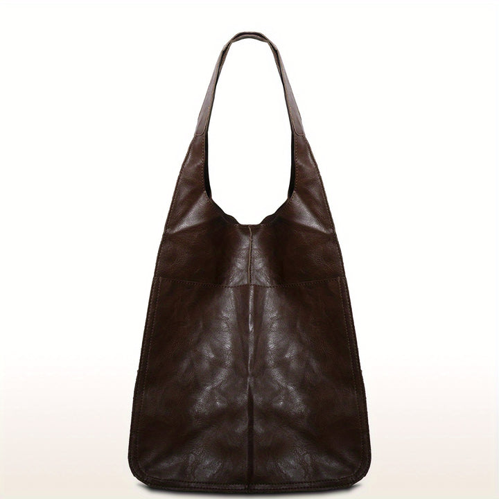 [Retro Beach Tote] 1pc Retro Large Beach Tote Bag - High Capacity Zipper Shoulder Sling Bag with Fixed Straps - Solid Color Multifunctional Synthetic Handbag for Women, Beach Accessory, Sturdy Construction