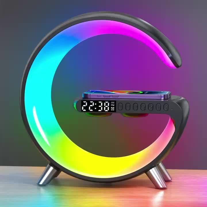 Smart RGB Wireless Speaker with Wireless Charging - Multifunctional Bedside Lamp, Wake-Up Music & Sunrise Alarm Clock, Time Display, Sleep Aid Lighting - Perfect Gift for Everyone