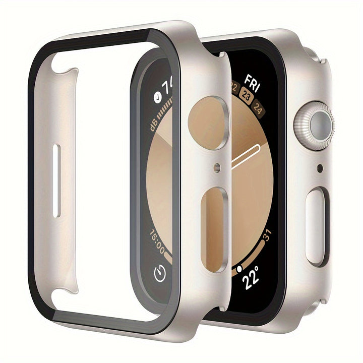 Coque en PC dur ultra-mince et cristal clair avec protecteur d'écran en verre trempé HD pour Apple Watch Series Ultra/10/9/8/7/6/5/4/SE - Bumper à couverture complète résistant aux rayures