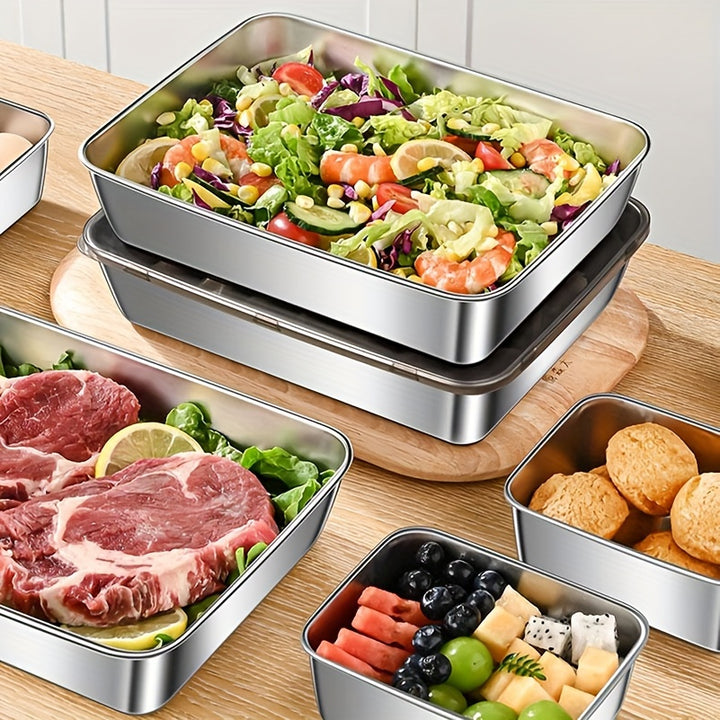 2/3 Sets of Leak-Proof Stainless Steel Food Storage Containers - BPA Free, Reusable and Stackable, Durable Airtight Kitchen Fruit, Meat, Vegetable Storage Containers - Easy to Clean, Modern Design, Perfect for Dining Room, Re