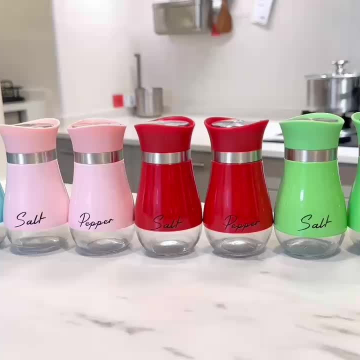 Glass Salt and Pepper Shaker Set, 4 Oz, Glass Bottom, Reusable, Pink, with Glass Material, for Kitchen, Table, RV, Camping, BBQ