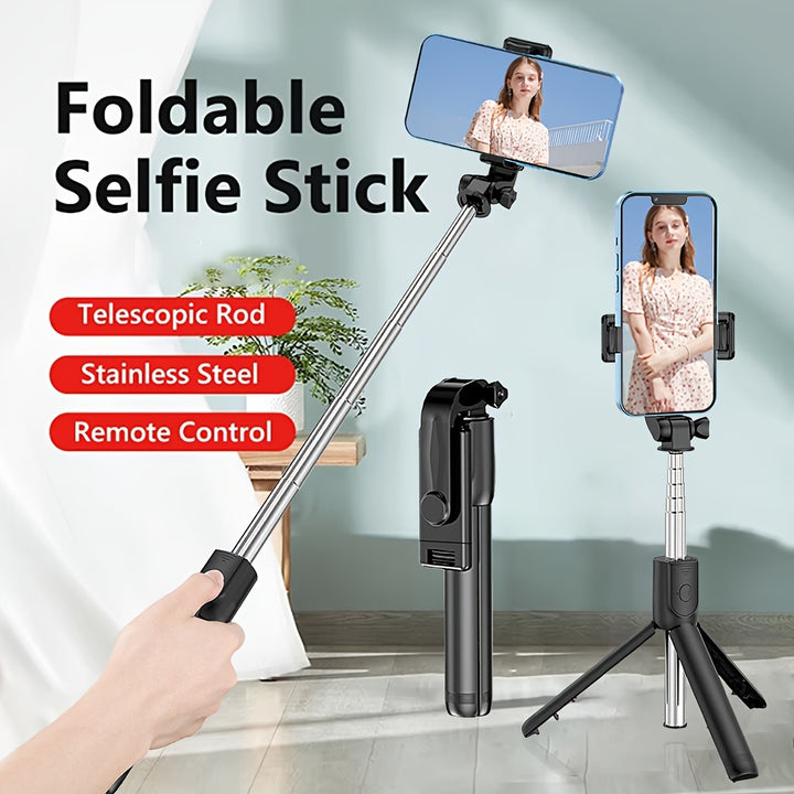 Adjustable Selfie Stick with Wireless Remote, Anti-Shake Tripod Stand for Live Streaming and Photography - Durable Polycarbonate & Stainless Steel