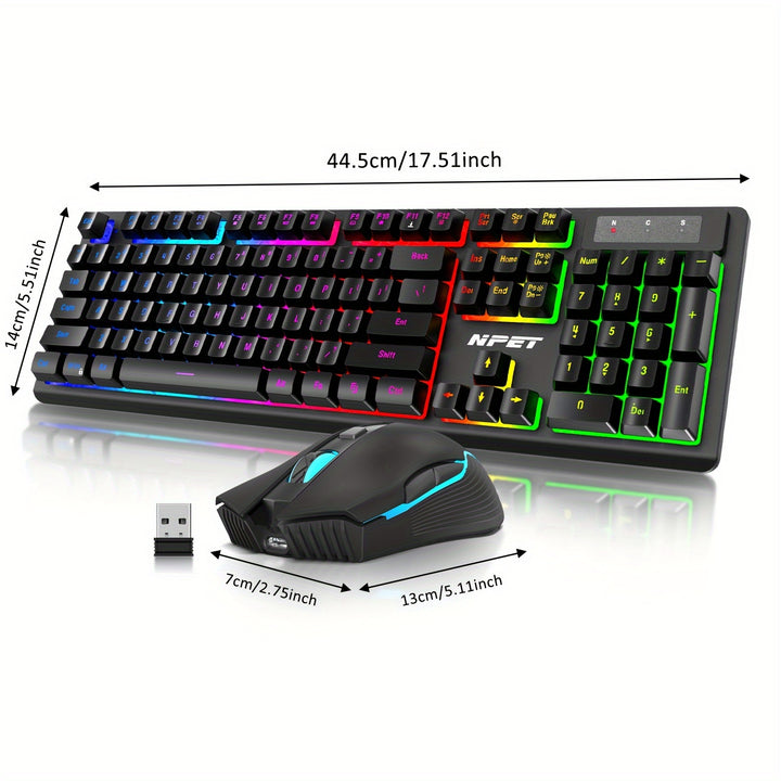 NPET S21 Wireless Gaming Keyboard And Mouse Combo, RGB Backlit Quiet Ergonomic Mechanical Feeling Keyboard, Gaming Mouse 3200DPI, For Desktop