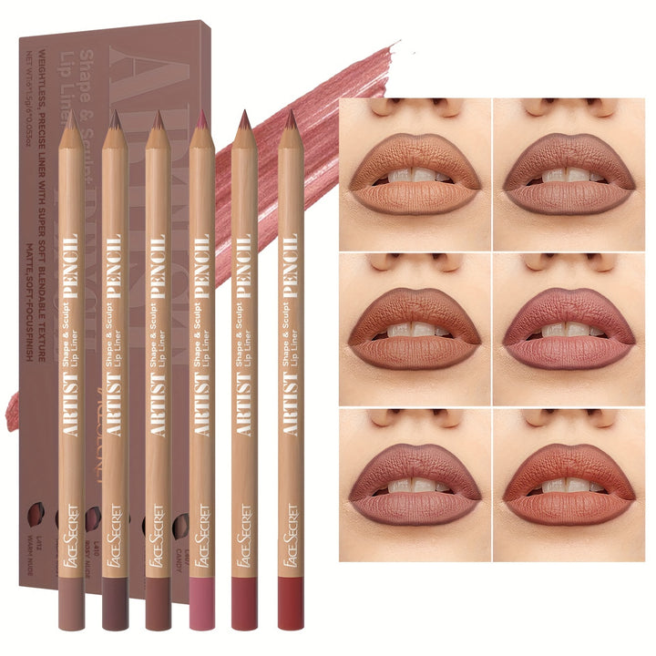 Long-lasting Waterproof Matte 6pcs Nude Lip Liner Set - Natural, Easy to Color, Non-smudge, Durable, Suitable for Daily Makeup