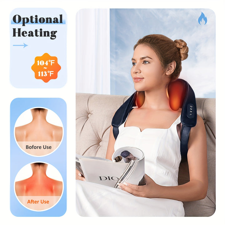 [Massaggio Profondo 4D] Massaggiatore Cordless Shiatsu per Collo e Spalle KNQZE - Massaggio Profondo 4D, 6 Noduli Massaggianti, Calore, Batteria Ricaricabile da 2200mAh - Ideale per il Rilassamento di Collo, Schiena e Gambe per Uomini e Donne