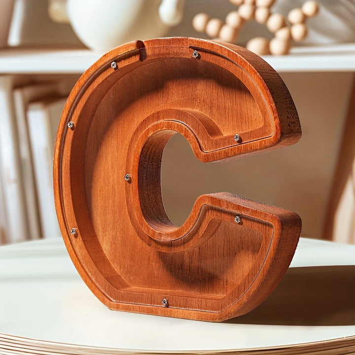 Wooden Lettered Piggy Bank, Personalized Lettered Bank, Wooden Bank 26 English Alphabet Bank, Home Decoration Children's Gifts Halloween、Christmas Gift、Thanksgiving Day easter gift