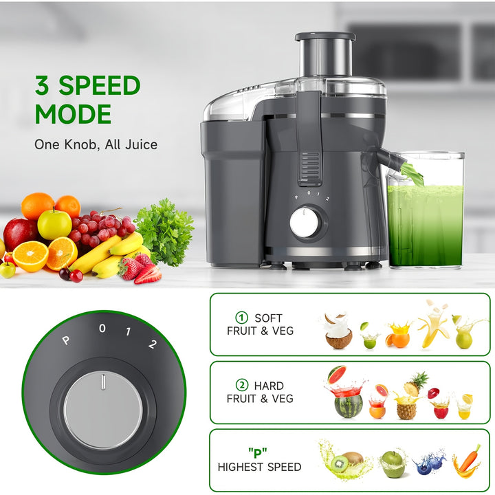 [Juicer Centrífugo Poderoso de 500W] Máquina de Juicer Centrífugo Poderoso de 500W - Boca Larga para Fácil Extração de Frutas e Vegetais, Fácil Limpeza, Aço Inoxidável, Livre de BPA, Lavável na Máquina de Lavar Louça, Design que Economiza Espaço, Perf