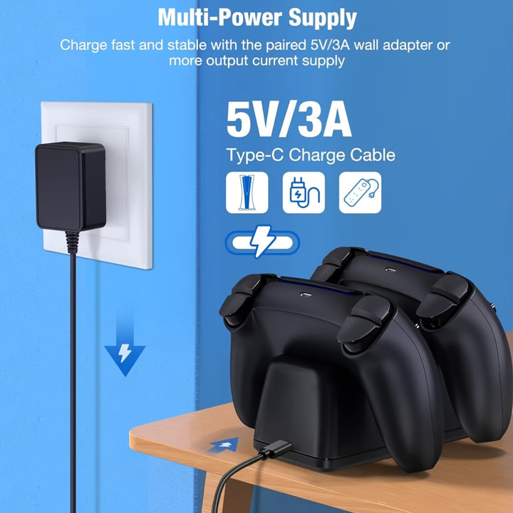 Station de Charge Pour Manette PS5, Station de Charge Dualsense Pour Manette PS5/PS5 Slim/PS5 Pro, Accessoire Chargeur Double Avec Câble de Charge Rapide. Cadeau de Noël