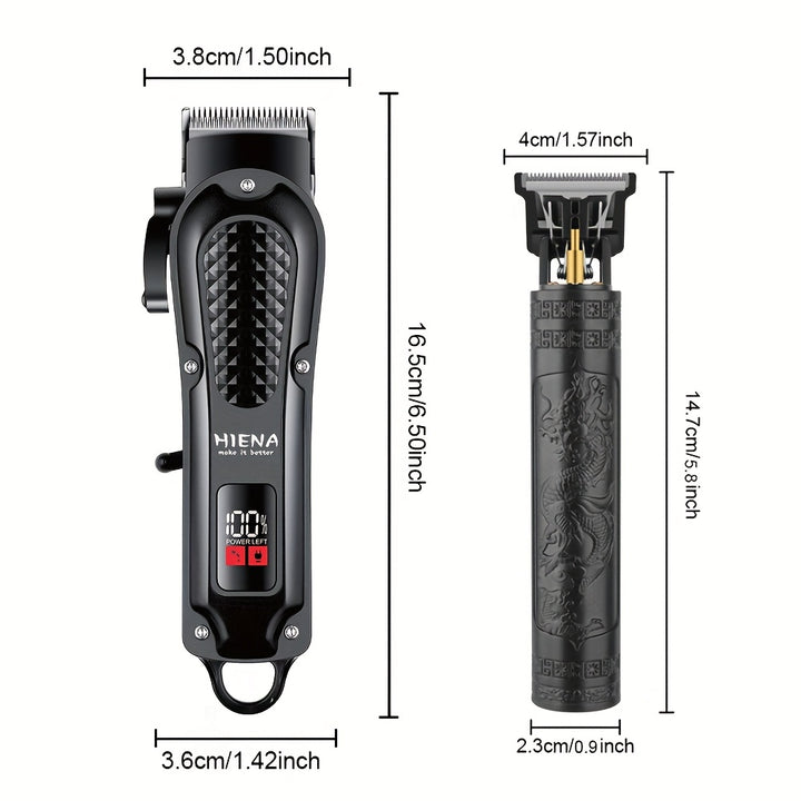 HIENA PRO Men's Hair Clippers & Beard Trimmers Set - 2pcs, USB Rechargeable, 1500mAh Lithium Battery, with Limit Comb & Barber Cloth for Home Grooming