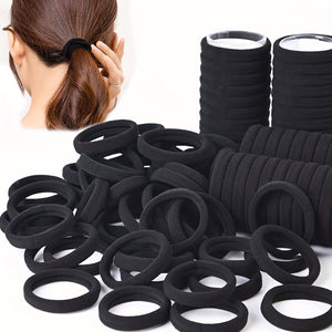 50/100pcs Black Fabric Elastic Hair Ties for Women & Girls - Soft, Damage-Free Ponytail Holders, Scrunchies, Everyday Hairstyling Accessories